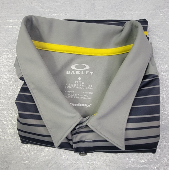 Oakley O Regular Fit Hydrolix SS Gray Yellow Pullover Golf Polo Shirt - Men XL - Picture 6 of 7
